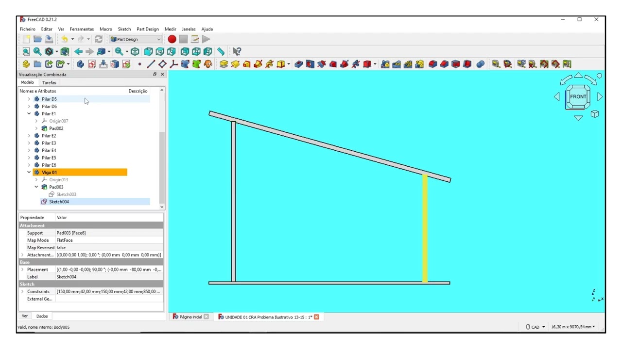 DESENHO DAS VIGAS COM OS ENTALHES PARA UM GALPÃO AGROPECUÁRIO NO “FreeCAD”