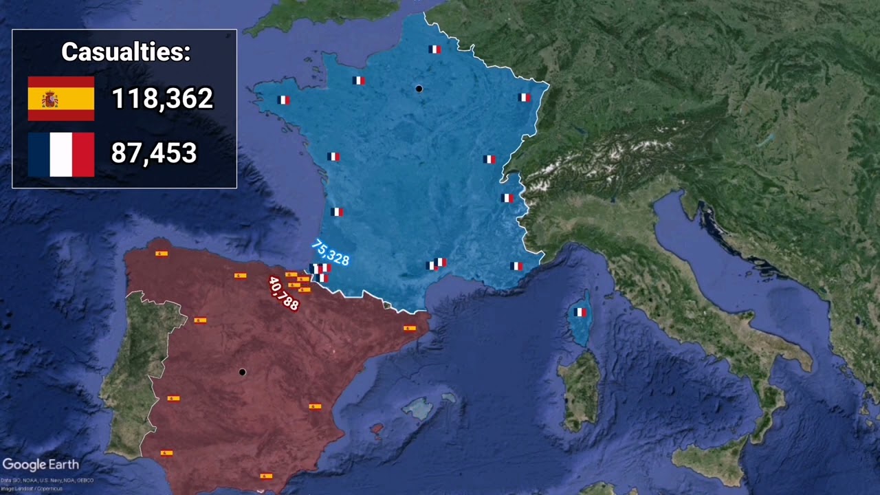 Spain vs France in 1 minute using Google Earth