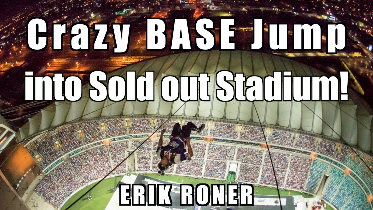 Erik Roner does massive BASE jump into sold out Nitro Circus show!