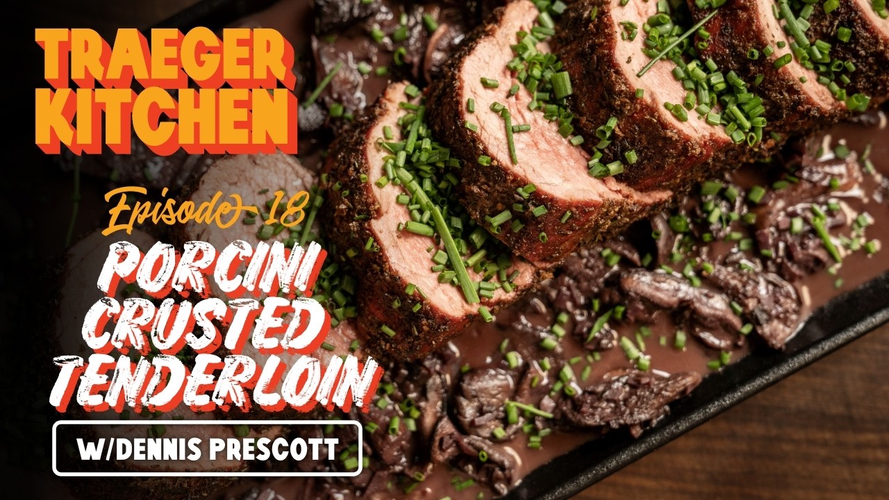 Porcini-Crusted Beef Tenderloin with Red Wine Mushroom Sauce by Dennis Prescott  | Traeger Grills