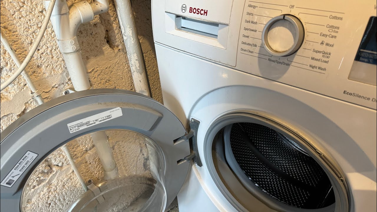 FIX broken door (Hinge) on BOSCH Washing Machine. Lose door or replace hinge - Washing Machine