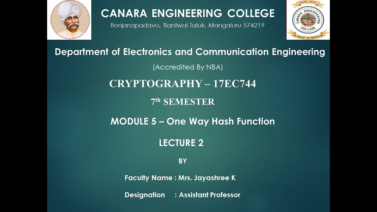 VTU CRYPTO 17EC744 M5 L2 One Way Hash Function