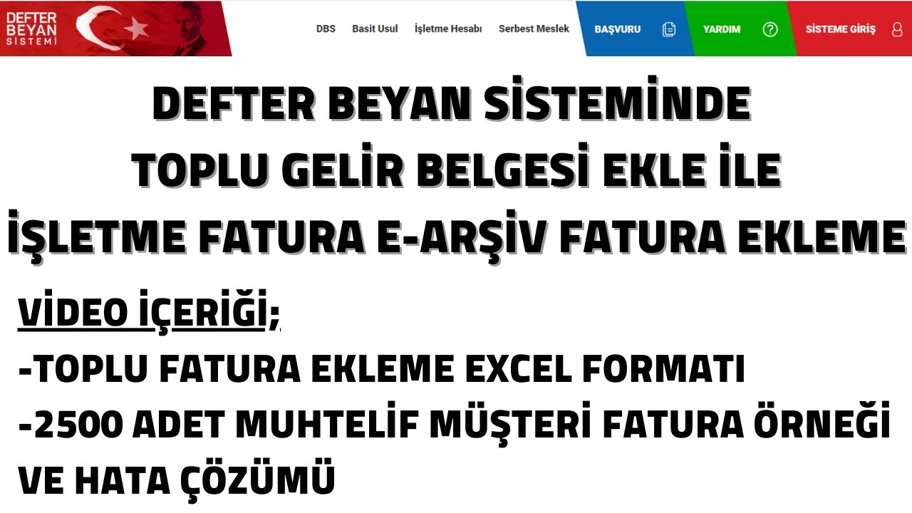 DEFTER BEYAN SİSTEMİNDE TOPLU GELİR BELGESİ EKLE İLE İŞLETME FATURA EKLEME