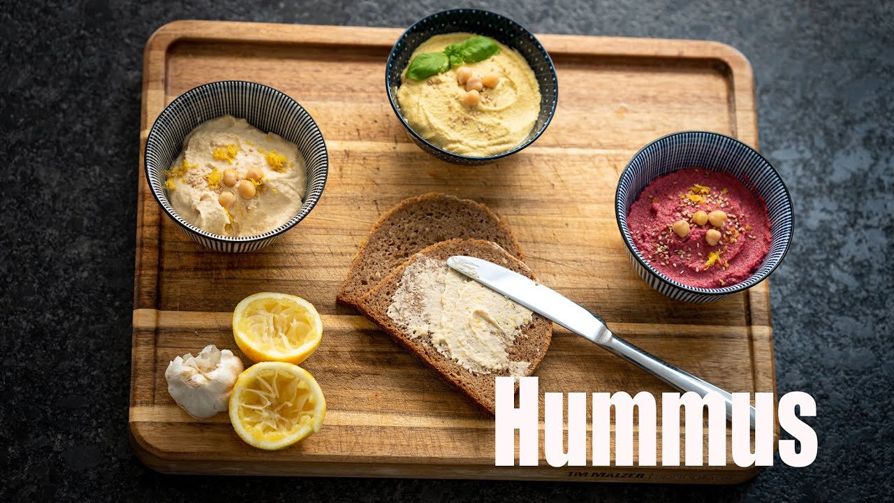 Hummus Rezept in nur 2 Minuten - Drei Varianten - Vegan