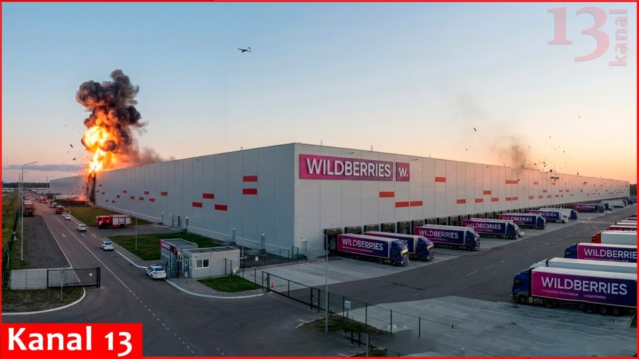 Момент удара украинского дрона по складу Wildberries в Ленинградской области &mdash; мощный взрыв