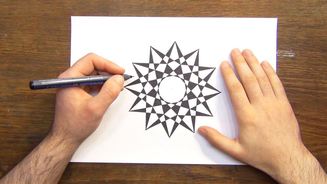 Easy To Make Geometric Star Drawing With Compass And Ruler