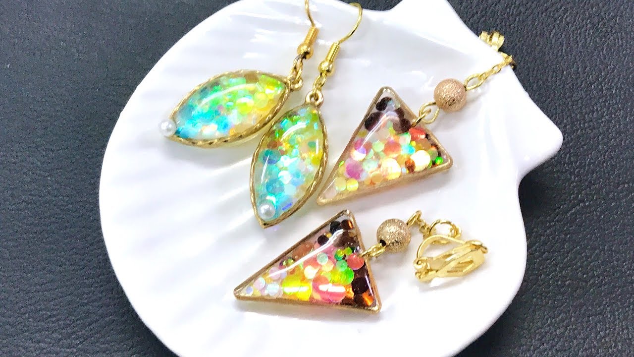 【UVレジン 100均】セリアの丸ホロを使って簡単イヤリング・ピアスを作ってみました！resin