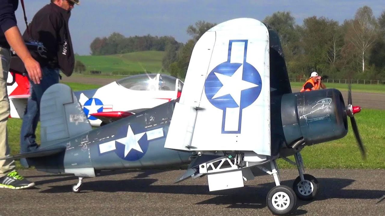 Stunning detailed Giant Corsair F4U and other RC Warbirds flying performance Hausen RC Air-Show