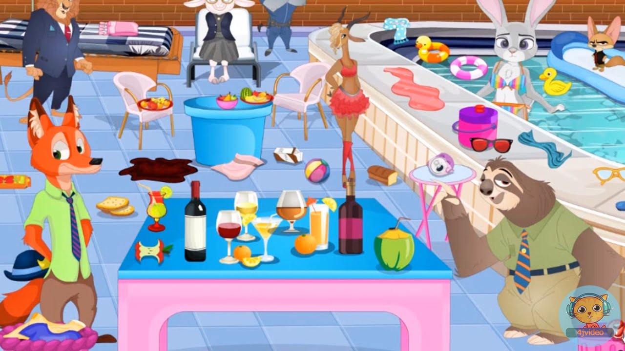 Zootopia Pool Party Cleaning - games videos for kids - 4jvideo