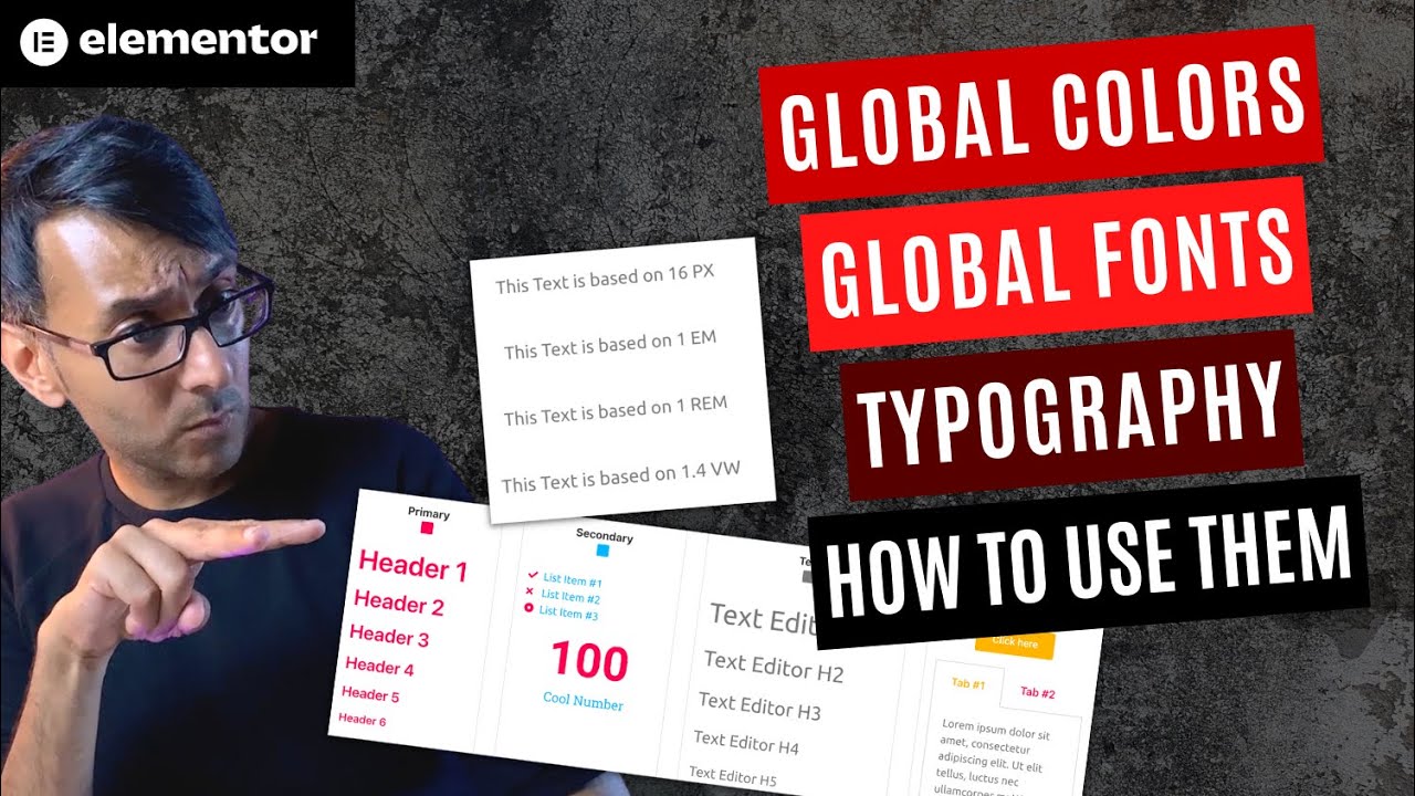 Глобальный цвет - Глобальные шрифты - Типографика - Корневой HTML REM - Учебное пособие по Elemen...