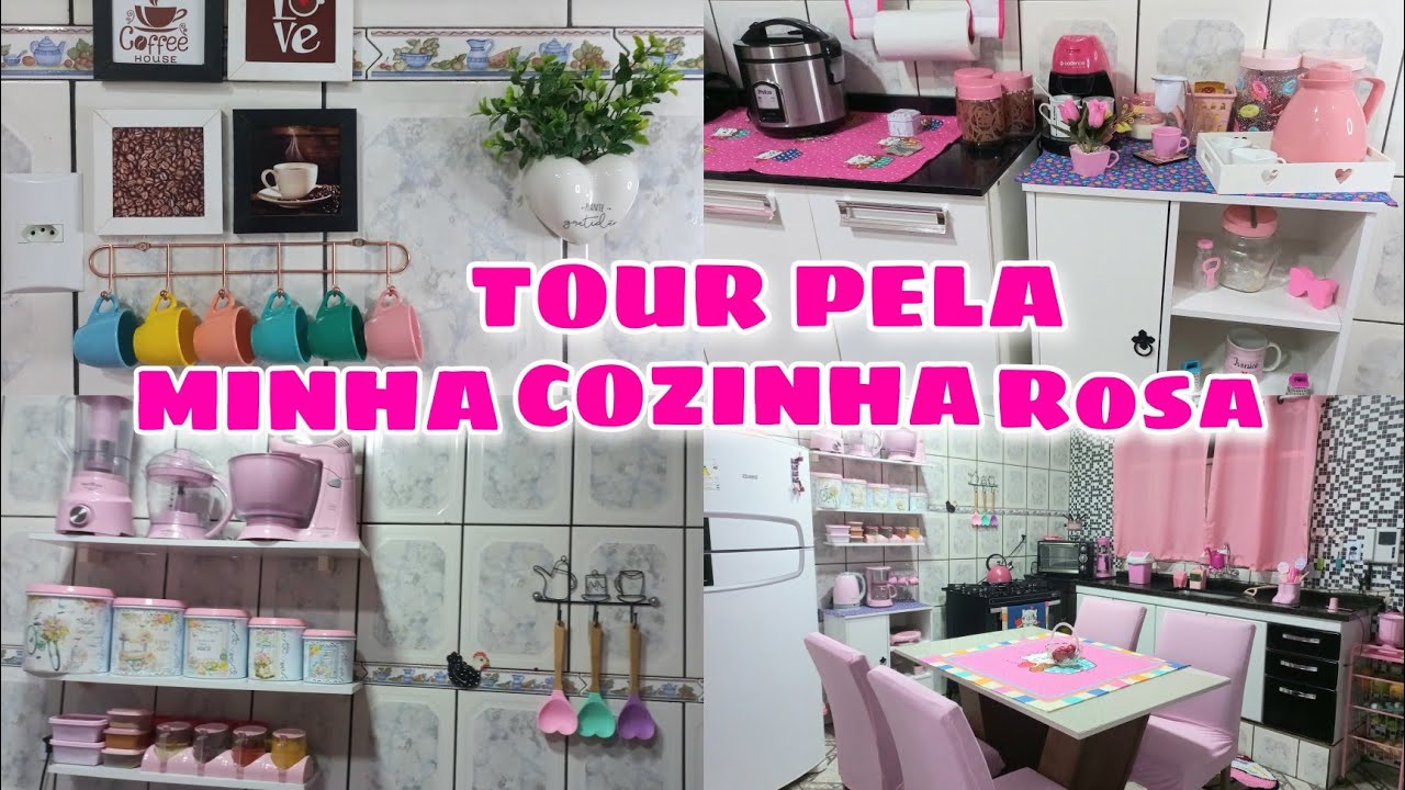 TOUR Pela MINHA COZINHA ROSA Fofa😍Coloquei os tapetes novos  Mostrei tudo