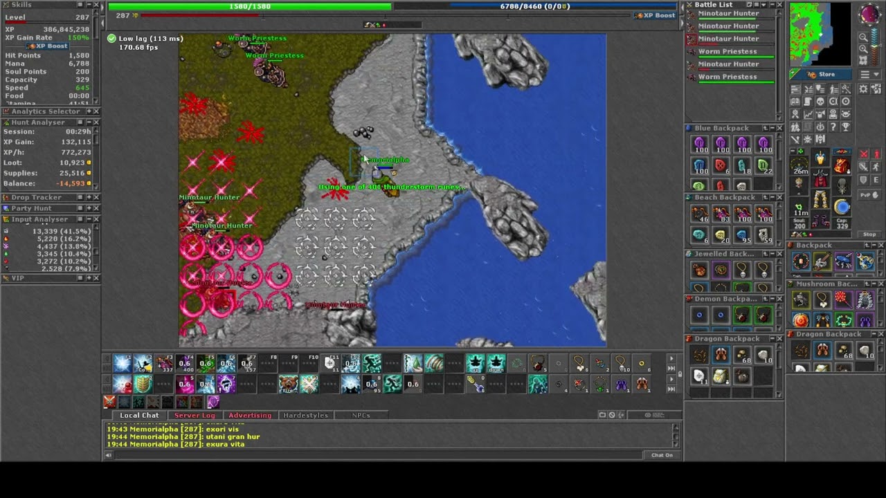 Hunt mage lvl 150+ Minotaur Camp(east) xp/hr : 1.2-1.5kk  loot 100-150k  1era parte Oramond