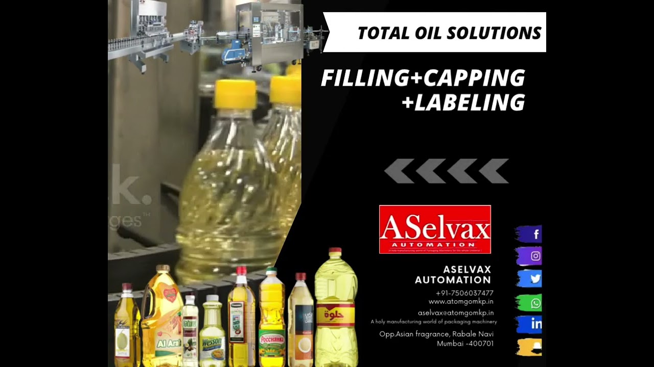 Complete oil packaging solutions | Filling + Capping + Labeling | Automation line and packaging line