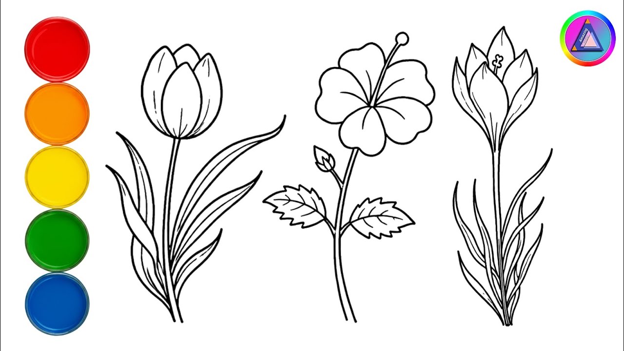 🌷🌺💜 Рисуем и Раскрашиваем Красивые Цветы для Детей | Easy Drawing #072