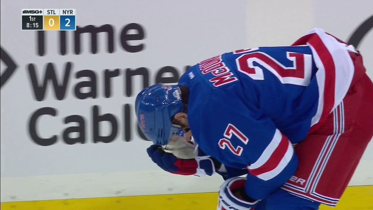 Woozy McDonagh skates head first into boards after taking stick to face