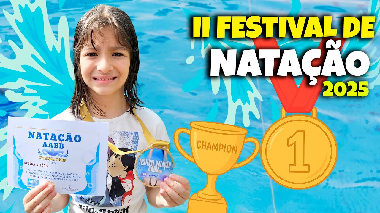 ELA SE SUPEROU! 😍 Helena no 2º Festival de Natação 2025 🏊‍♀️ #NataçãoInfantil
