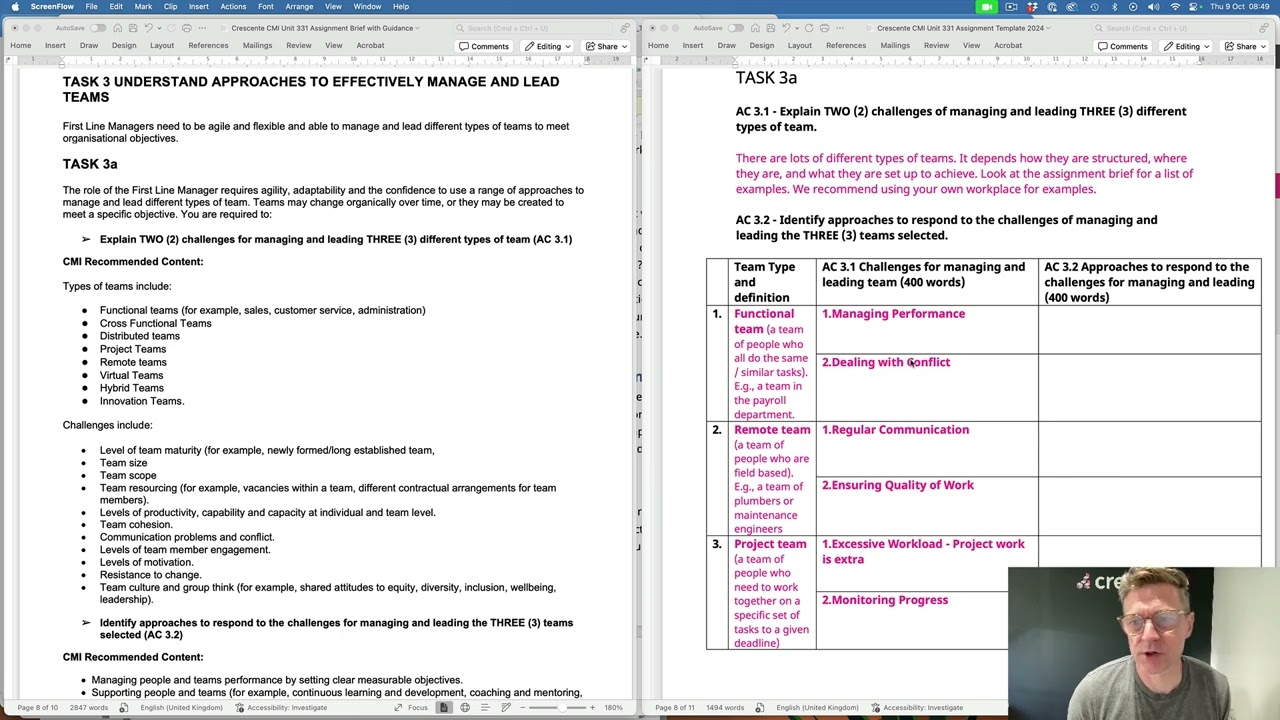 How to answer CMI Unit 331 Task 3a AC3.1 and AC3.2