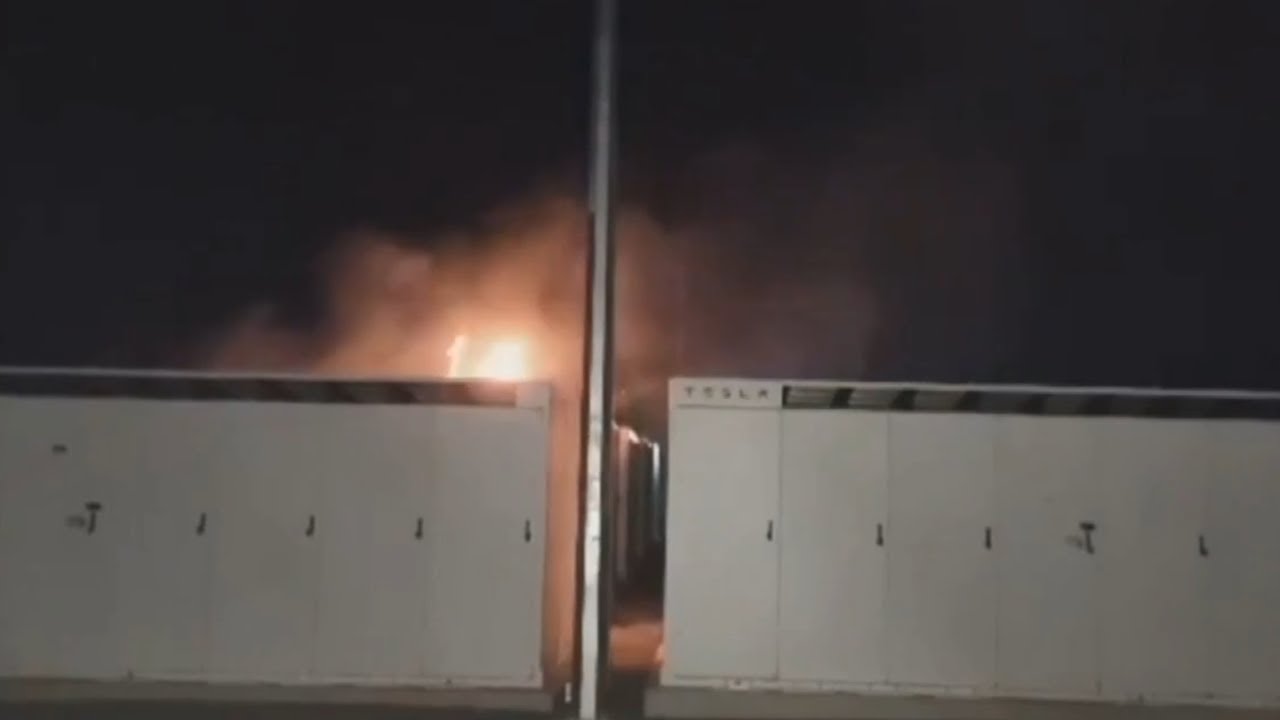 ‘There was nothing that could be done’: Tesla lithium battery fire emits hazardous fumes