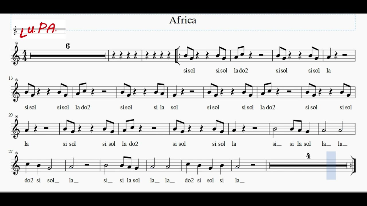 Africa - (Do2 - si - la - sol) - Flauto dolce - Note - Spartito - Canto - Tutorial - Recorder