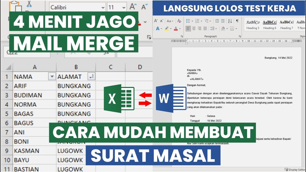 CARA MUDAH MEMBUAT SURAT MASAL | TUTORIAL MAIL MARGE | CARA MEMBUAT MAIL MERGE