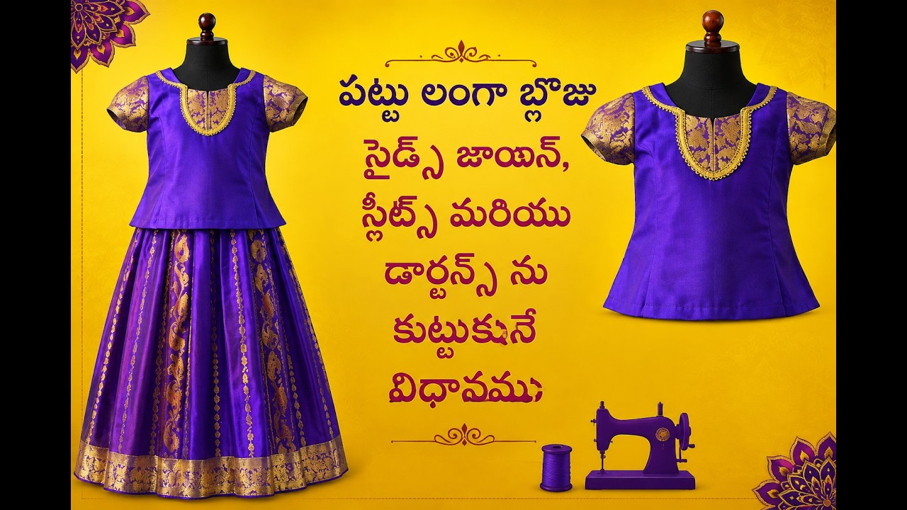 పట్టు లంగా బ్లౌజు స్లీవ్స్,  సైడ్స్ జాఇన్, స్లిట్స్ మరియు డార్ట్స్ ను కుట్టుకునే విధానము