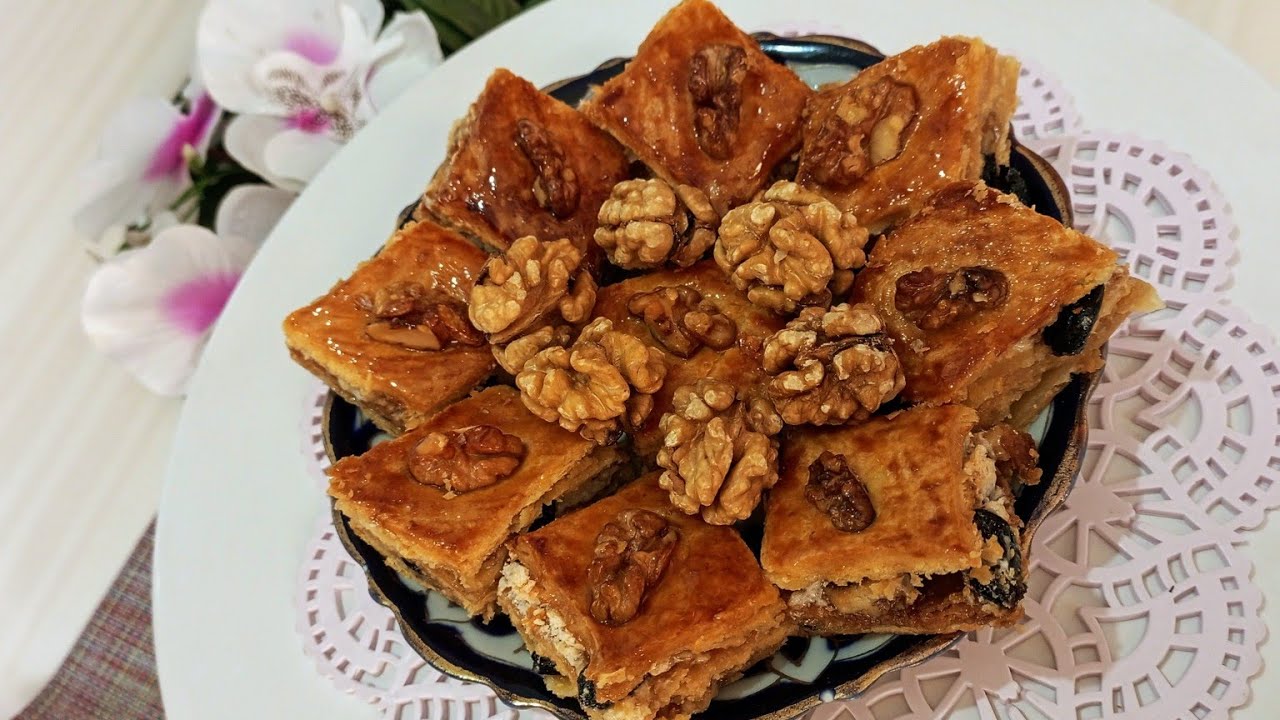 Özbek tatlısı pahlava! cevizli üzümlü çörek! enerji bombası 💥