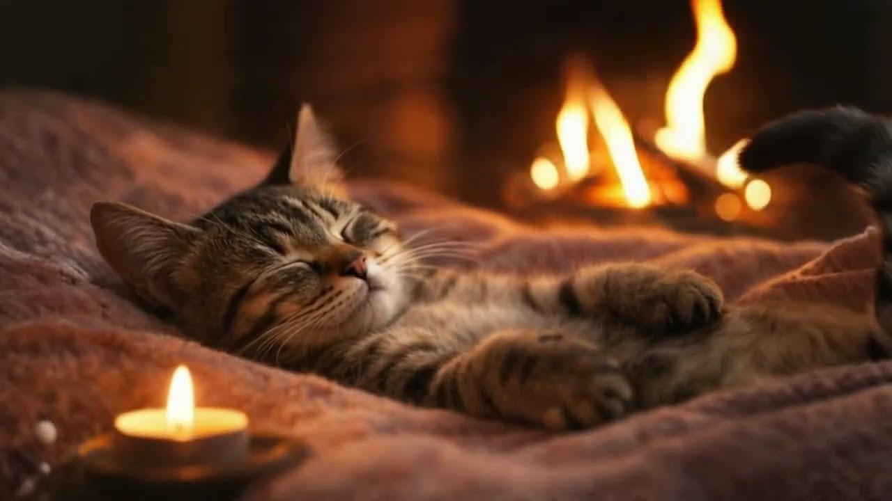 ASMR Cat Purring Comfortably Near Fireplace. #purringcats #relaxation #asmr #kitten #cat