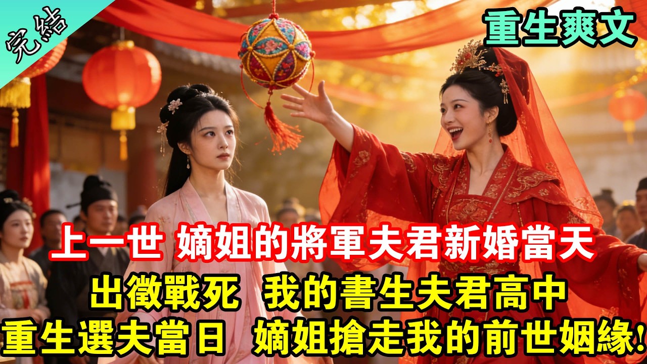 上一世，嫡姐的將軍夫君新婚當天齣徵戰死，我的書生夫君高中。重生到選夫當日，嫡姐搶走了我前世#一口氣看完 #完結 #古言 #重生 #爽文 #大女主 #一口氣聽完 #女生必看 #小說推文 #女頻 #有聲書