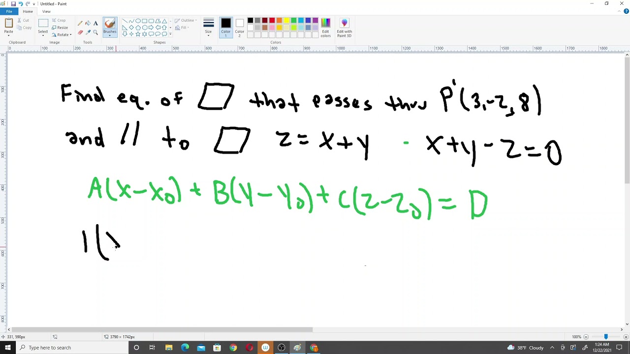 Find the equation of a plane parallel to another plane that passes through a given point.