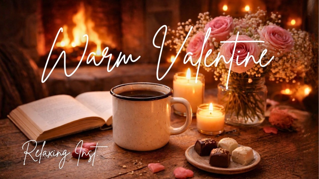 Happy Valentine's🌹 Winter Fireplace Ambience | Cozy February Relaxing Acoustic Guitar