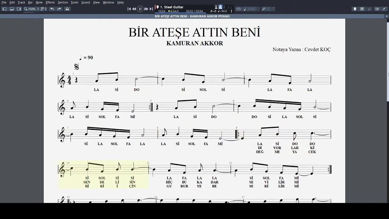 BİR ATEŞE ATTIN BENİ  - KAMURAN AKKOR NOTA