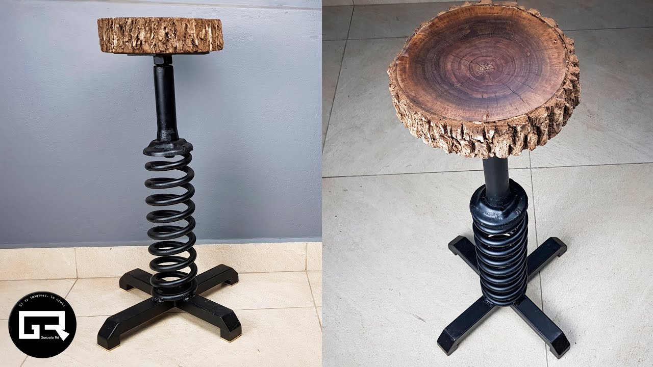 FABRICADO con CHATARRA TABURETE HIERRO y MADERA / STOOL DIY