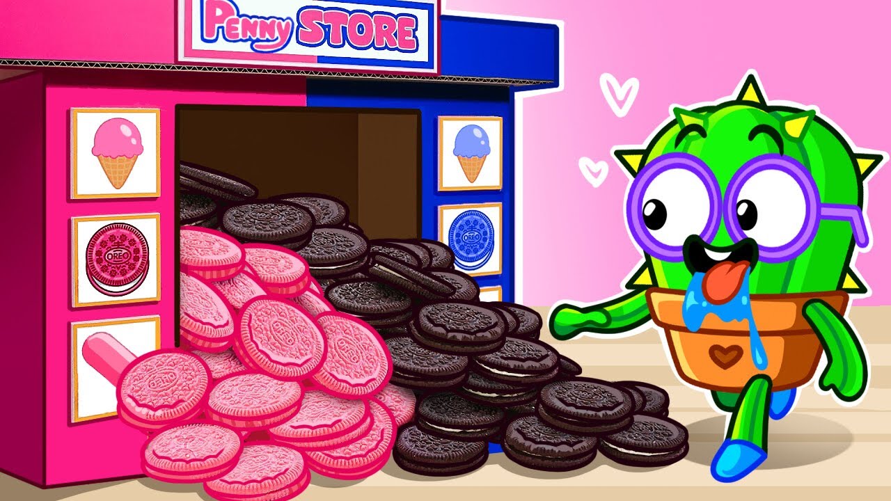 Explore Black Pink Oreo Vending Machine 🍩 Cartoon For Kids 💖 Learn Healthy Habits | P&Penny Family 🥑