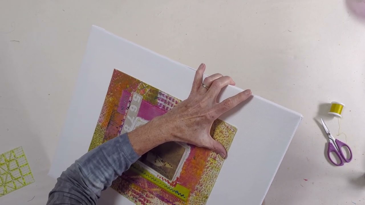 How to Stitch Textile Art to Stretched Canvas