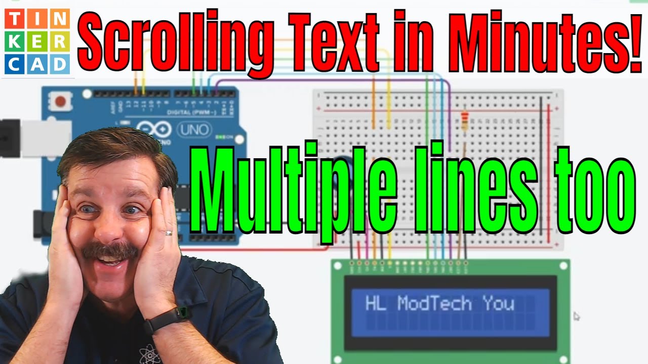 ЖК-дисплей Arduino 1602 с многострочной прокруткой текста в схемах Tinkercad