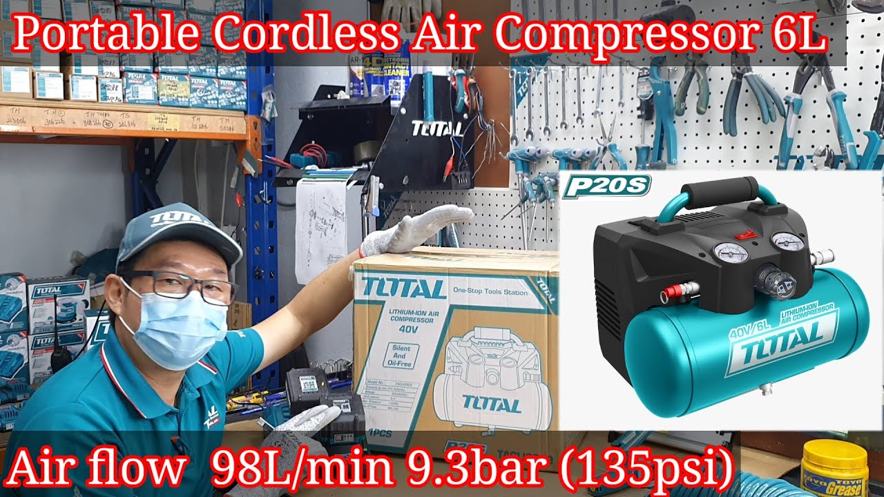 TOTAL Portable 6Lt  Li ion Cordless Air Compressor 6Lt - TACLI2003