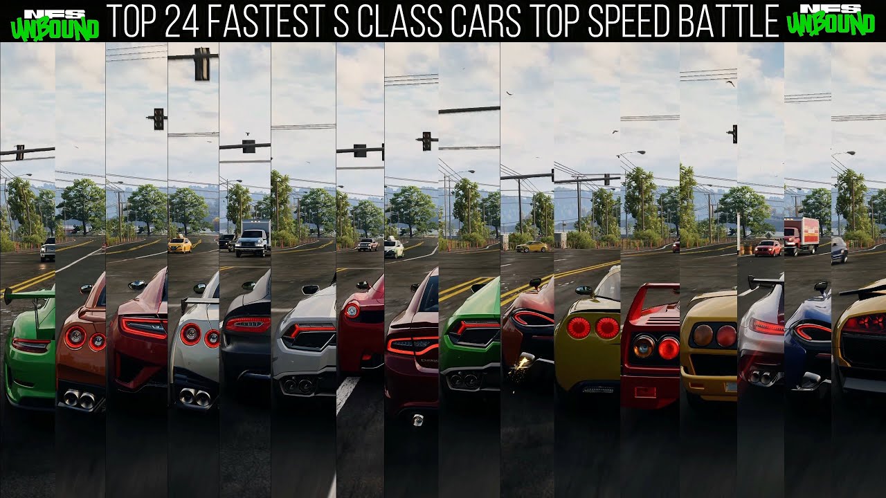 NEED FOR SPEED UNBOUND - TOP 24 FASTEST S CLASS CARS TOP SPEED BATTLE | ALL S CLASS CARS STOCK SPEED