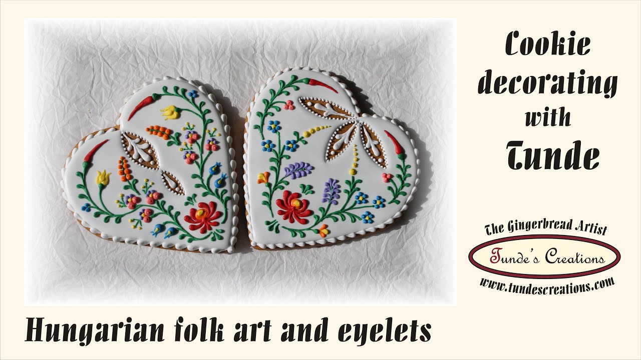 Big heart cookie with Hungarian folk art flowers and eyelets
