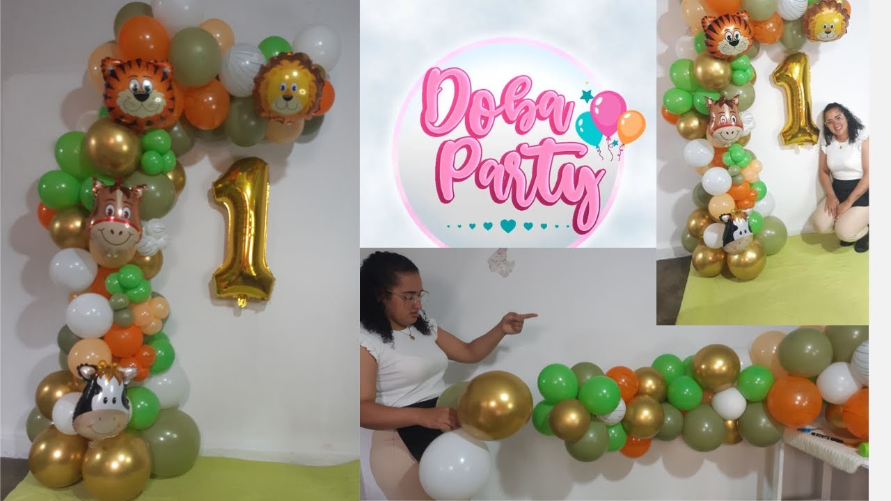 como hacer un arco de globos organico con la tematica de safari .