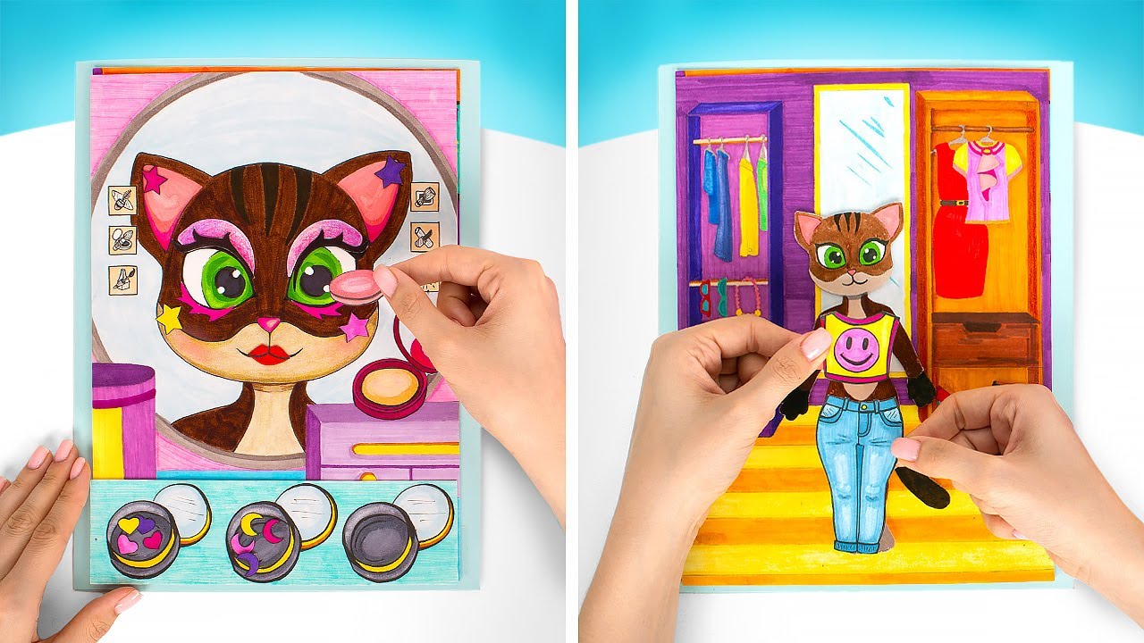 Drawing Paper House With Interior For Cute Cat
