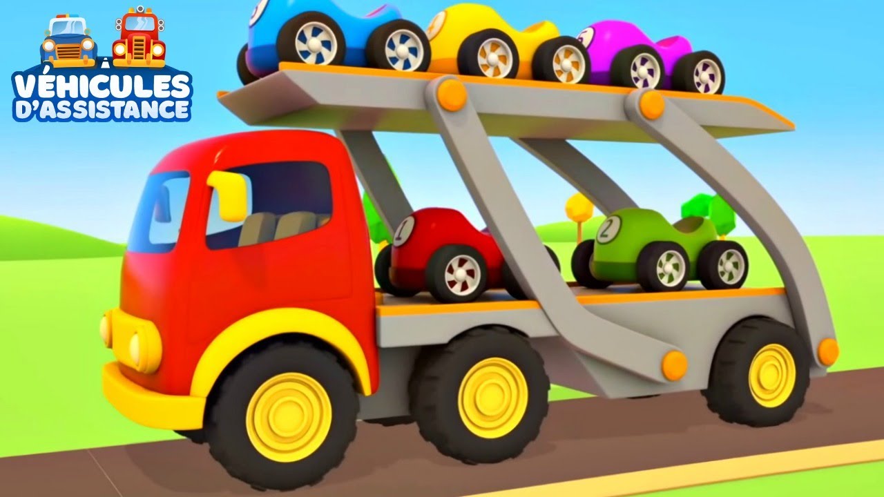 Dessin anim&eacute; pour enfants des v&eacute;hicules d'assistance : voitures de course num&eacute;rot&eacute;es