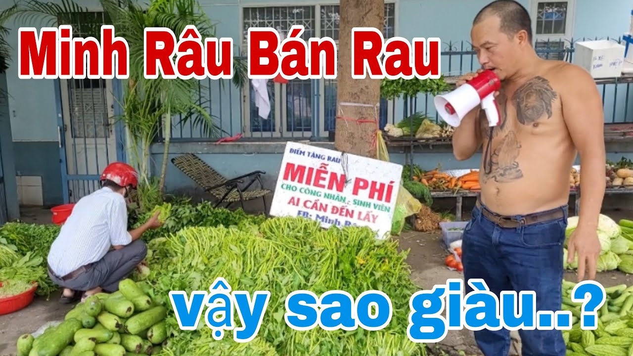 Minh Râu Bán Rau // Miễn Phí Rau Muống Cho Công Nhân Nghèo 