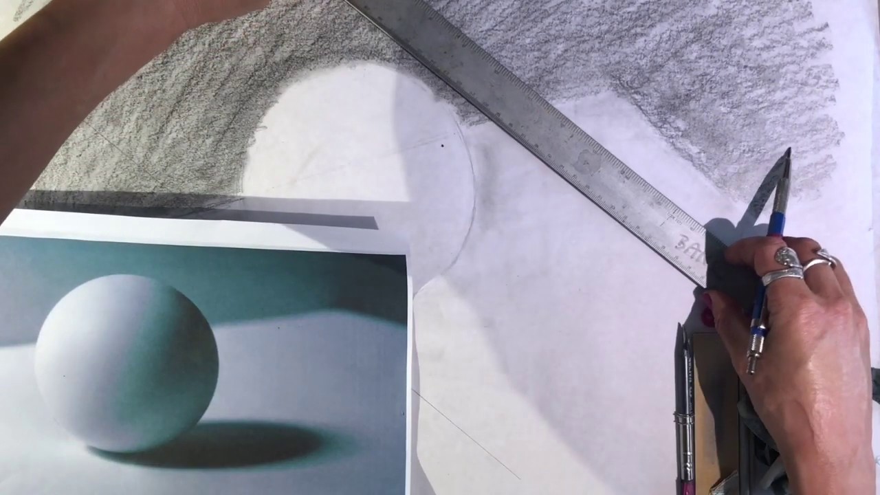 Drawing a Sphere with a Cast Shadow in Preparation for Shading a Sphere.