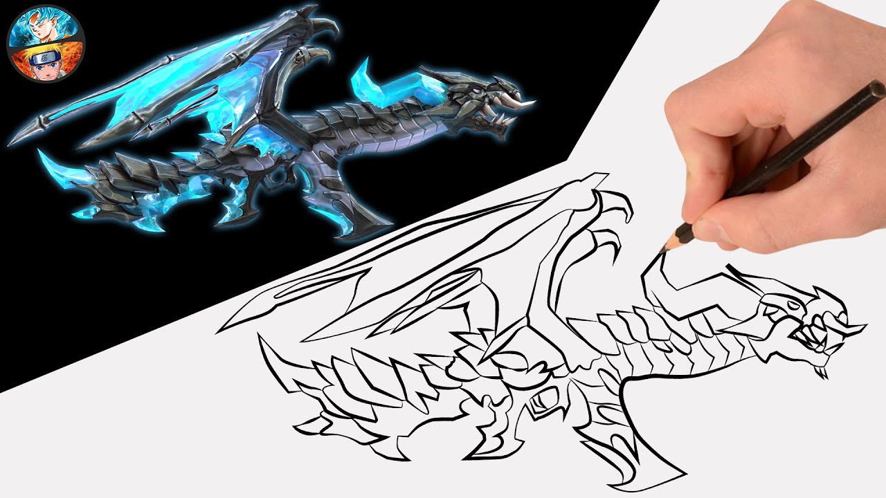 COMO DIBUJAR LA NUEVA AK 47 DRAGÓN FLAMA AZUL NIVEL MÁXIMO 7 DE FREE FIRE dibujo