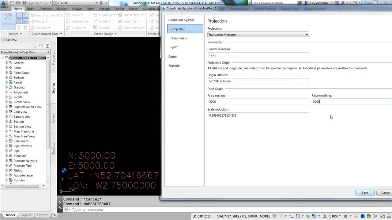 Creating a local coordinate system in AutoCAD Map 3D and Civil 3D