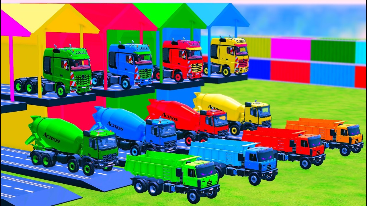 LONG FLATBED TRAILER - Transporting Kamaz Truck, All Colorful Mixer, Volvo, Man - FS 22 #9