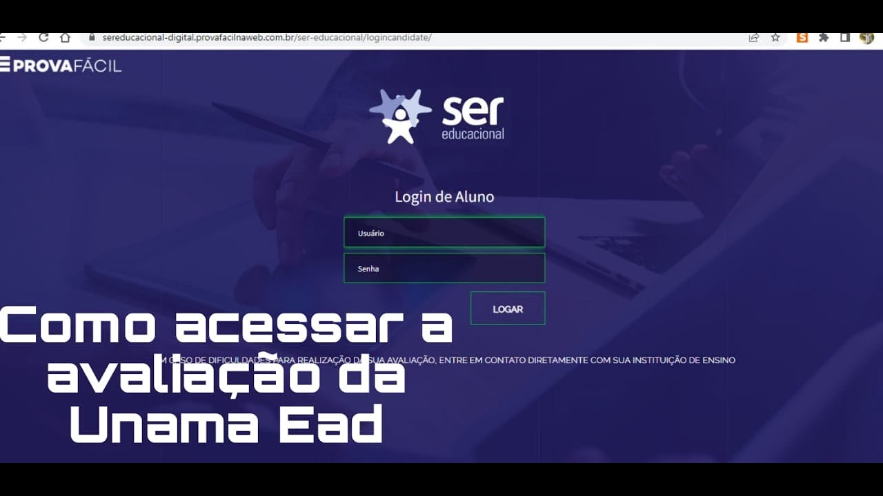 Como acessar a avaliação da UNAMA EAD e outras universidades do grupo Ser Educacional.