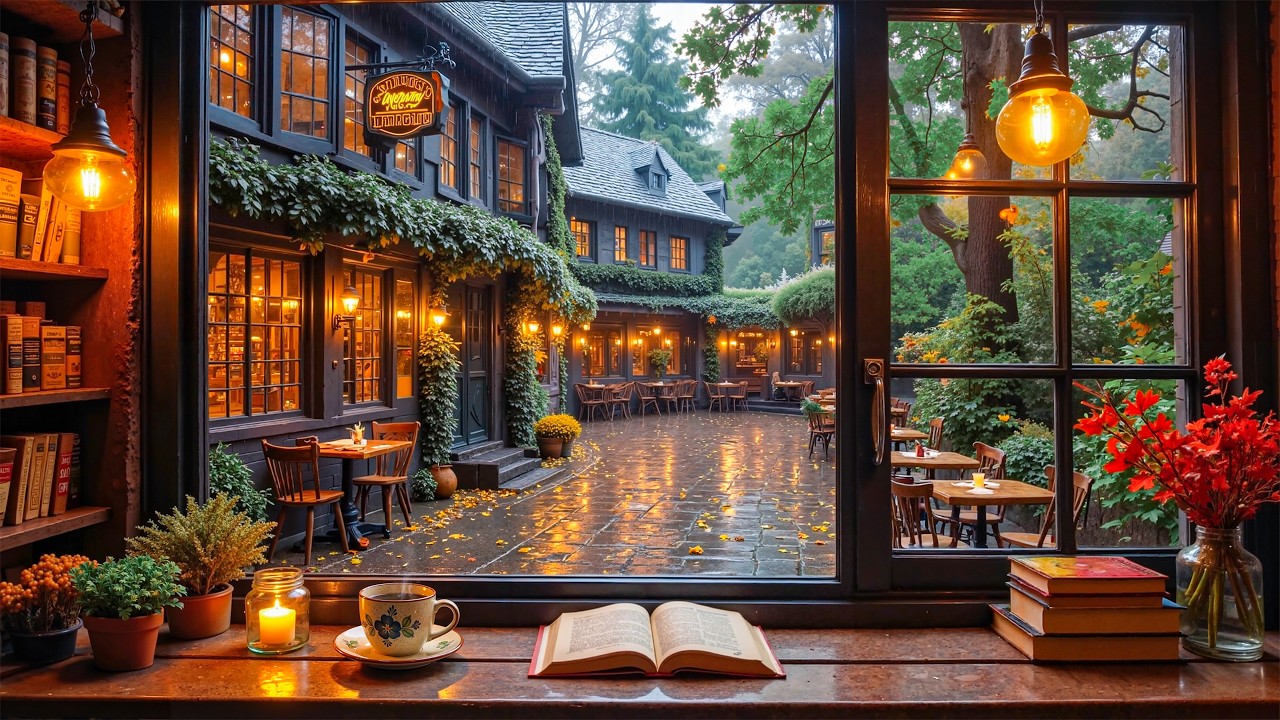 Quiet Spring Evening Café Jazz | Warm Courtyard Ambience and Smooth Jazz for Stress Relief