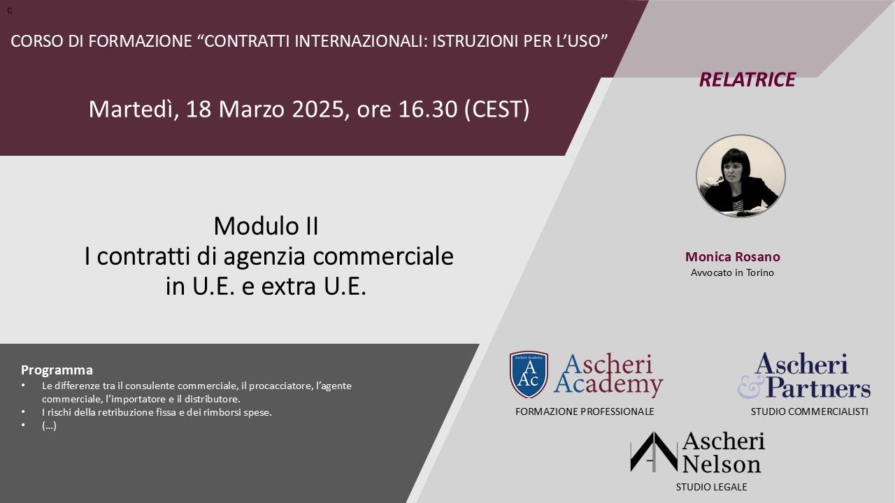 Corso di Formazione “Contratti internazionali: istruzioni per l’uso” - Modulo II