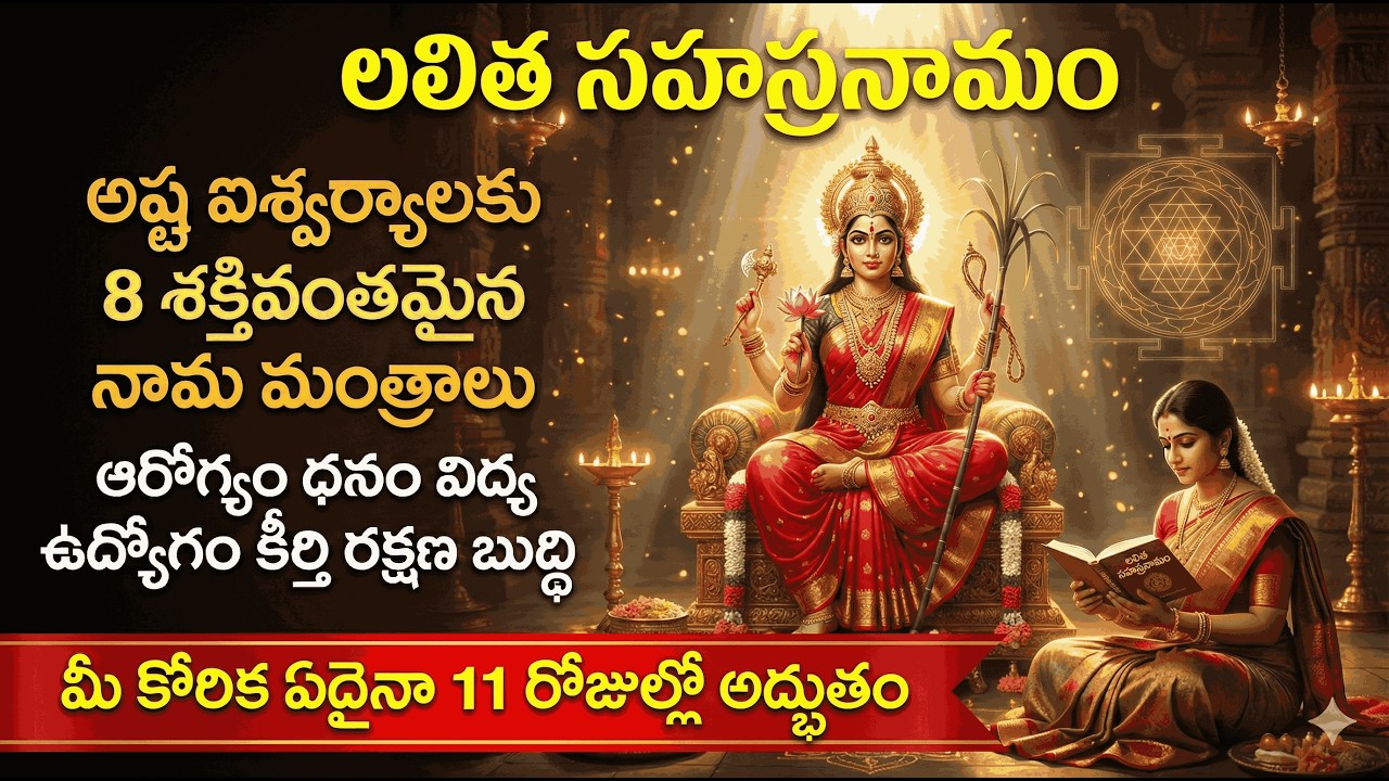 లలిత సహస్రనామం అష్ట ఐశ్వర్యాలకు 8 శక్తివంతమైన నామ మంత్రాలు  #lalithadahasranama #mantras #telugu